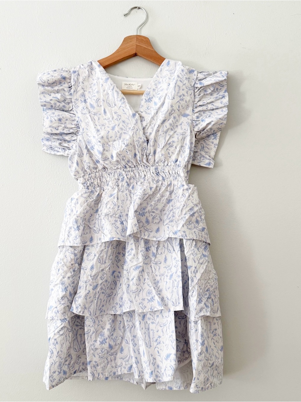 Shop The Mint Girls  Dress Ruffle Blue Spring Bunnies Size 12-14.